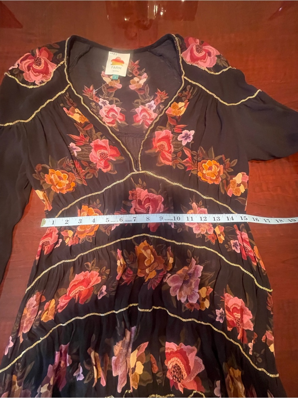Farm Rio Black Chenille Flowers Long Sleeve Maxi Dress S Cottagecore Whimsigoth - Picture 10 of 13